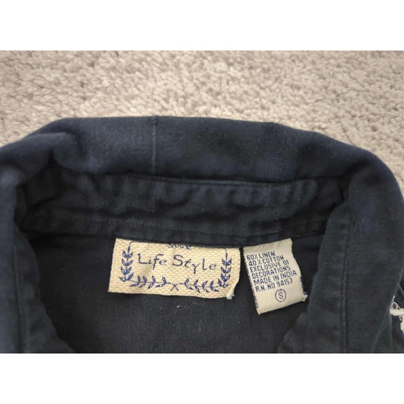 Life Style Button Up Shirt Womens Small Safari Embroidered Zebra Button Up Linen - Picture 2 of 6